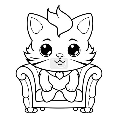 Téléchargez les illustrations : Illustration de dessin animé noir et blanc du personnage animal mignon de chat pour le livre à colorier - en licence libre de droit
