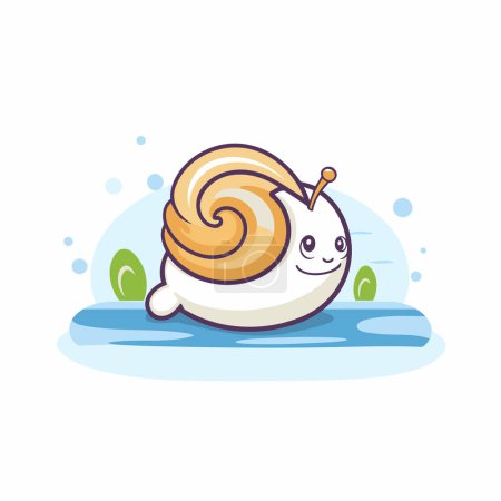 Illustration for Cute cartoon snail character swimming in the water. Vector illustration. - Royalty Free Image