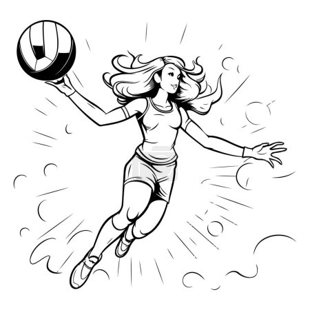 Illustration for Woman Volleyball Player with Ball. Black and White Vector Illustration - Royalty Free Image