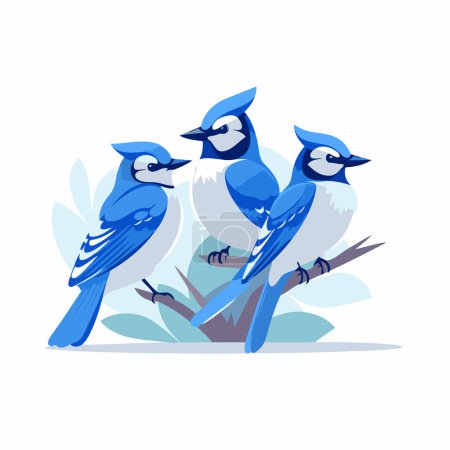 Téléchargez les illustrations : Un geai bleu assis sur une branche. Illustration vectorielle dans le style dessin animé. - en licence libre de droit