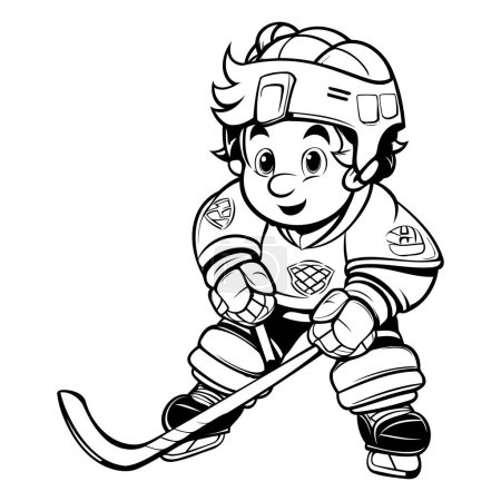 Illustration for Cartoon hockey player. Coloring book for children. Vector illustration. - Royalty Free Image