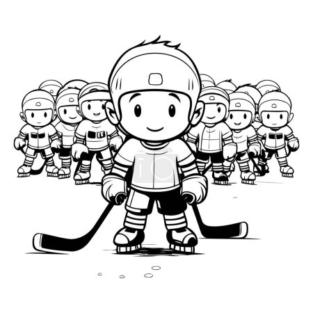 Illustration for Children playing hockey. Coloring book for kids. Vector illustration. - Royalty Free Image