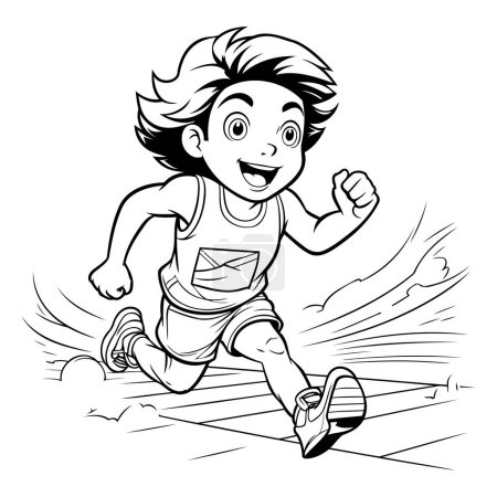 Illustration for Black and White Cartoon Illustration of a Kid Running for Coloring Book - Royalty Free Image