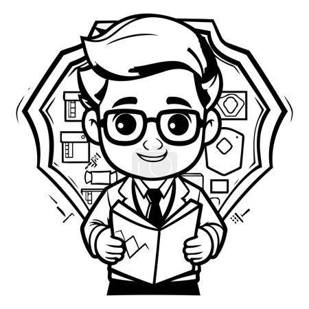 Illustration for Black and White Cartoon Illustration of Businessman or Teacher Character for Coloring Book - Royalty Free Image