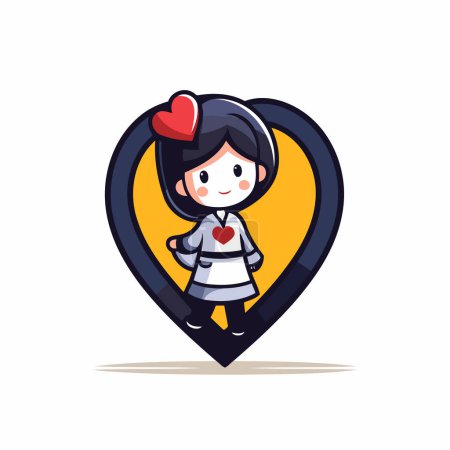 Illustration for Cute girl with heart in the map pointer. Vector illustration. - Royalty Free Image