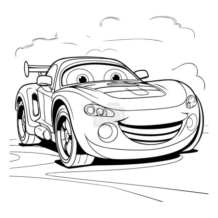 Téléchargez les illustrations : Illustration d'une voiture de sport sur fond de ciel avec nuages - en licence libre de droit