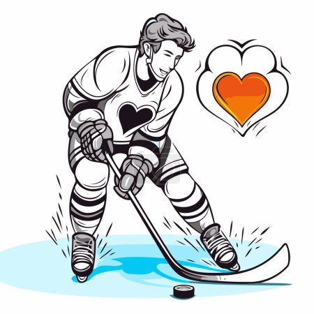 Illustration for Hockey player. Vector illustration of ice hockey player with puck. - Royalty Free Image