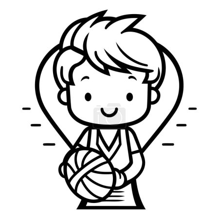 Illustration for Cute cartoon boy holding a ball of yarn. Vector illustration. - Royalty Free Image