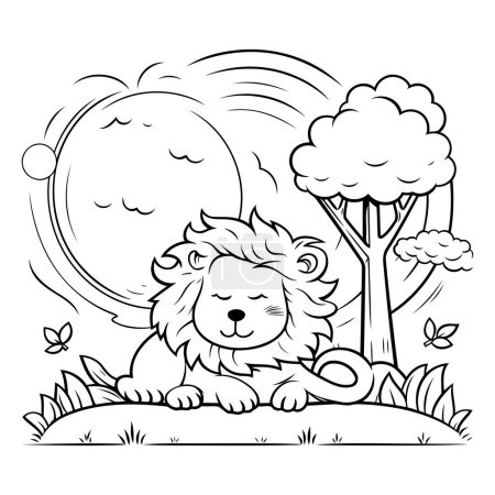 Téléchargez les illustrations : Conception de dessin animé Lion. Zoo animalier vie nature et faune thème Illustration vectorielle - en licence libre de droit