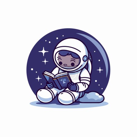 Illustration for Cute little astronaut with a book in his hand. Vector illustration. - Royalty Free Image