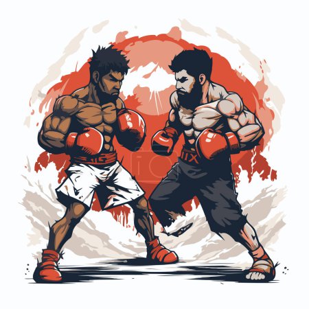 Illustration for Boxing. Vector illustration of two boxers with boxing gloves. - Royalty Free Image