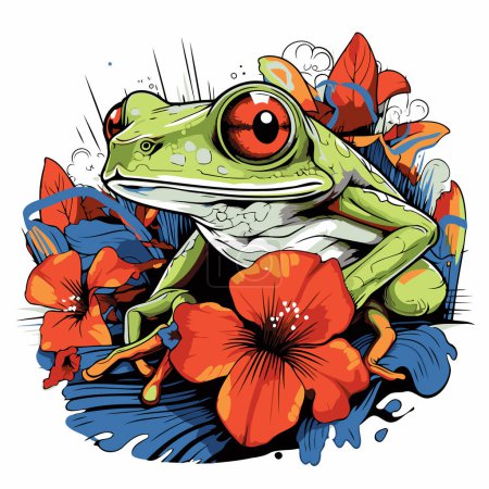 Ilustración de Rana sentada sobre una flor. Ilustración vectorial en estilo de boceto. - Imagen libre de derechos