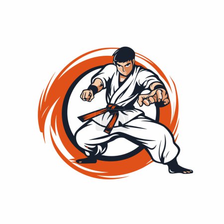 Téléchargez les illustrations : Modèle de conception de logo Taekwondo. Illustration vectorielle d'un combattant taekwondo - en licence libre de droit