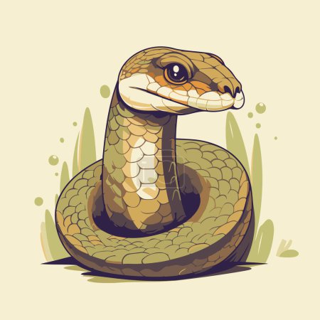 Téléchargez les illustrations : Mignon serpent de dessin animé. Illustration vectorielle d'un reptile exotique. - en licence libre de droit