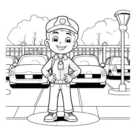 Téléchargez les illustrations : Illustration vectorielle de dessin animé policier de la circulation en noir et blanc - en licence libre de droit