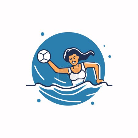 Illustration for Volleyball player with ball in water. Vector illustration in flat style - Royalty Free Image