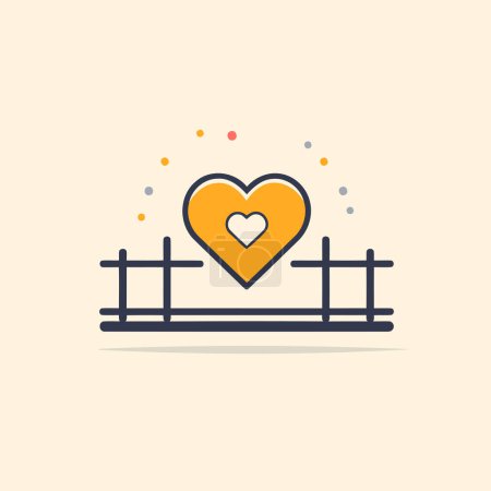 Illustration for Heart and fence icon. Love symbol. Flat design style. Vector illustration - Royalty Free Image