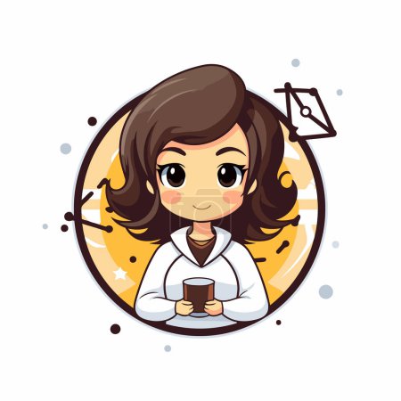 Téléchargez les illustrations : Jolie petite fille tenant une tasse de café. Illustration vectorielle. - en licence libre de droit