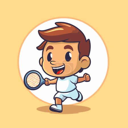 Illustration for Boy Playing Tennis Cartoon Mascot Character Vector Icon Illustration Design - Royalty Free Image