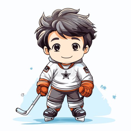 Illustration for Cute little boy playing ice hockey. Vector cartoon character illustration. - Royalty Free Image