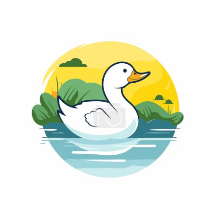 Téléchargez les illustrations : Canard nageant sur le lac. Illustration vectorielle en style plat. - en licence libre de droit