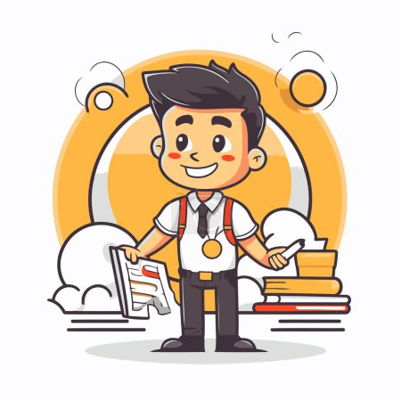 Illustration for Schoolboy with books. Vector character illustration in a flat style. - Royalty Free Image