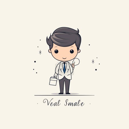 Illustration for Vector illustration of a cute cartoon man in a white coat with a briefcase. - Royalty Free Image