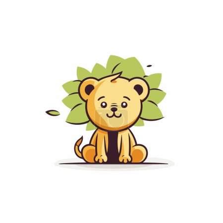 Ilustración de Lindo león sentado en la selva. Ilustración vectorial en estilo de dibujos animados. - Imagen libre de derechos
