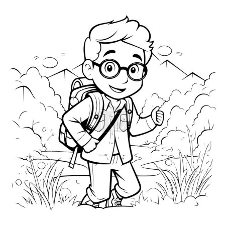 Téléchargez les illustrations : Plan d'un garçon avec un sac à dos dans le parc. Illustration vectorielle. - en licence libre de droit