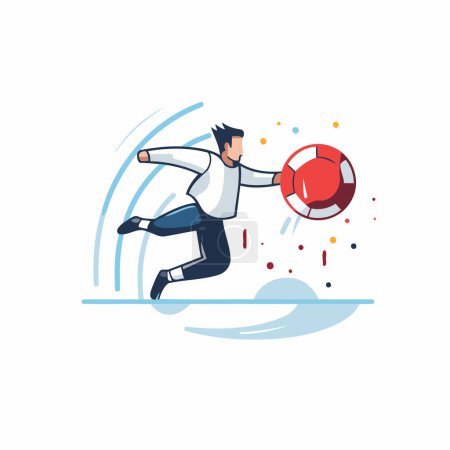 Illustration for Businessman with lifebuoy running on ice. Vector illustration. - Royalty Free Image