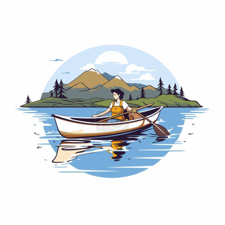Illustration for Kayaking on the lake. Vector illustration in a flat style. - Royalty Free Image
