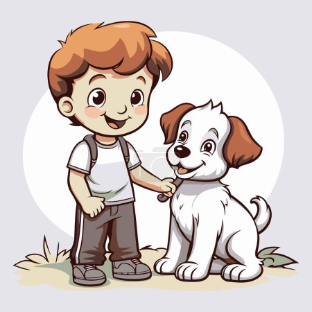 Téléchargez les illustrations : Un dessin animé pour garçon et chien. Illustration vectorielle d'un garçon et d'un chien. - en licence libre de droit