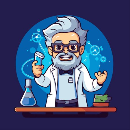 Illustration for Scientist in laboratory. Vector illustration in cartoon style isolated on dark background. - Royalty Free Image