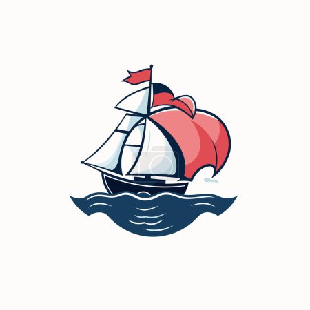 Illustration for Sailing ship with red sails on a white background. Vector illustration - Royalty Free Image