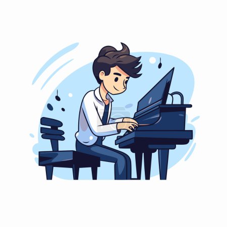 Téléchargez les illustrations : Pianiste jouant du piano. Illustration vectorielle dans le style dessin animé. - en licence libre de droit