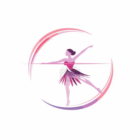 Téléchargez les illustrations : Silhouette ballerine en cercle rose. Illustration vectorielle ballerine. - en licence libre de droit