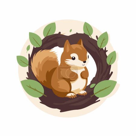 Illustration for Cute squirrel in the nest. Vector illustration in cartoon style. - Royalty Free Image