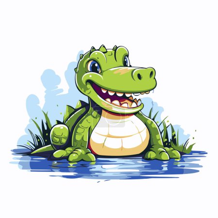 Illustration for Cute crocodile sitting in the water. Cartoon vector illustration. - Royalty Free Image
