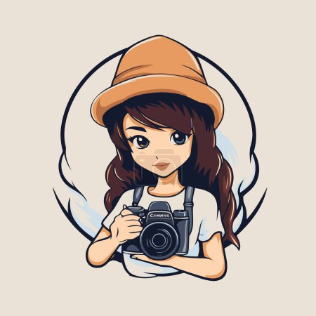 Illustration for Beautiful girl photographer with camera. Vector illustration in cartoon style. - Royalty Free Image