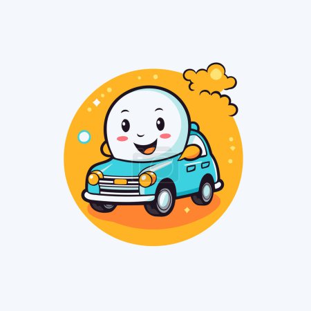 Illustration for Cute cartoon car with smiley face. Vector flat cartoon character illustration. - Royalty Free Image