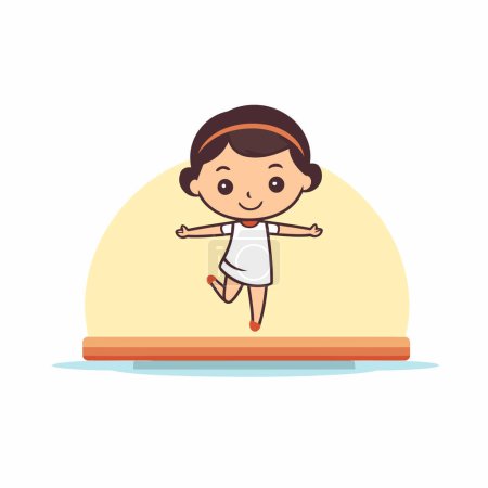 Téléchargez les illustrations : Petite fille mignonne faisant des exercices de gymnastique. Illustration vectorielle de bande dessinée. - en licence libre de droit
