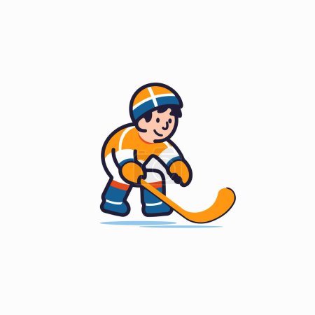 Illustration for Cute little boy playing hockey. Vector illustration in cartoon style. - Royalty Free Image