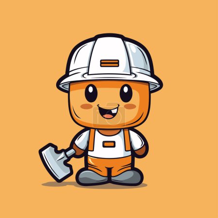 Illustration for Cute Construction Worker Character Mascot. Vector Illustration. - Royalty Free Image