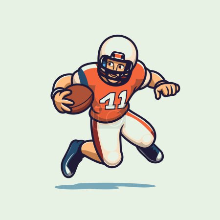 Téléchargez les illustrations : Joueur de football américain qui court avec le ballon. illustration vectorielle de dessin animé isolé sur fond blanc. - en licence libre de droit
