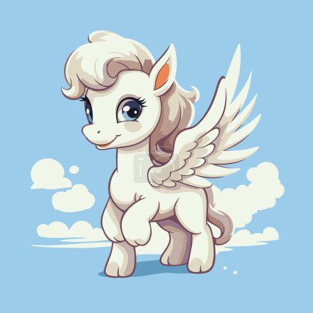 Illustration for Cute cartoon white unicorn with wings and clouds. Vector illustration. - Royalty Free Image