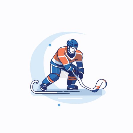 Illustration for Hockey player on the ice. Vector illustration in flat style. - Royalty Free Image