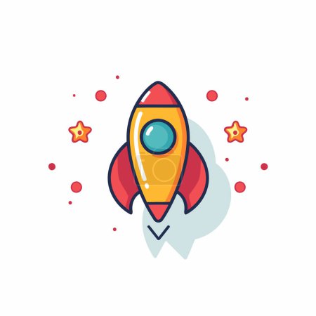 Illustration for Space rocket icon in flat color style. Spaceship launch vector illustration on white isolated background. - Royalty Free Image