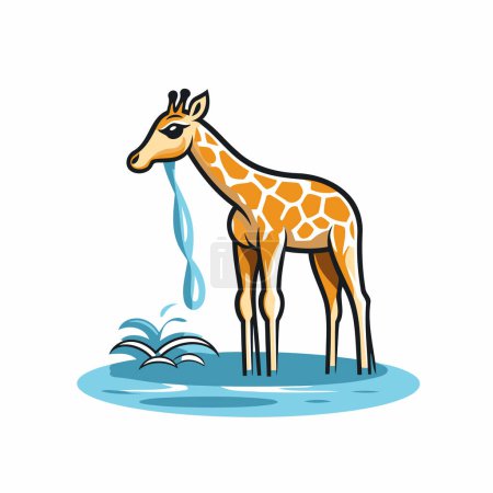 Téléchargez les illustrations : Girafe eau potable d'une flaque d'eau. Illustration vectorielle. - en licence libre de droit