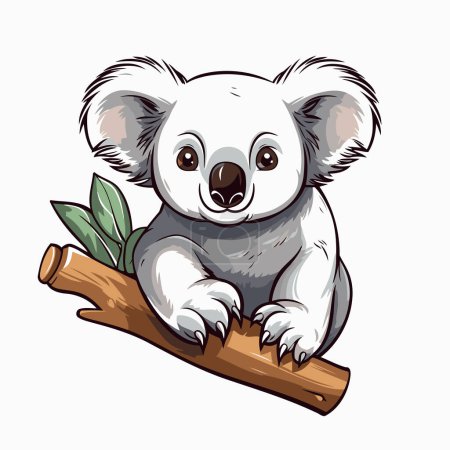Ilustración de Lindo koala de dibujos animados sentado en una rama. Ilustración vectorial. - Imagen libre de derechos