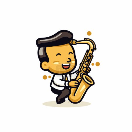 Illustration for Saxophone Player Cartoon Mascot Character Vector Icon Illustration Design - Royalty Free Image